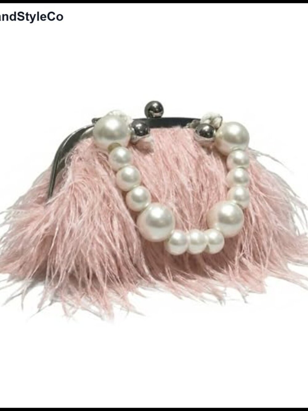Ostrich Feather Evening Clutch with Pearl Chain Elegant Bridal Purse